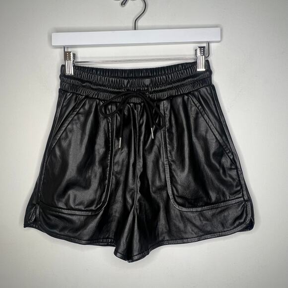 Joie Black Faux Leather Drawstring Regan Shorts Size 2 - Picture 2 of 7